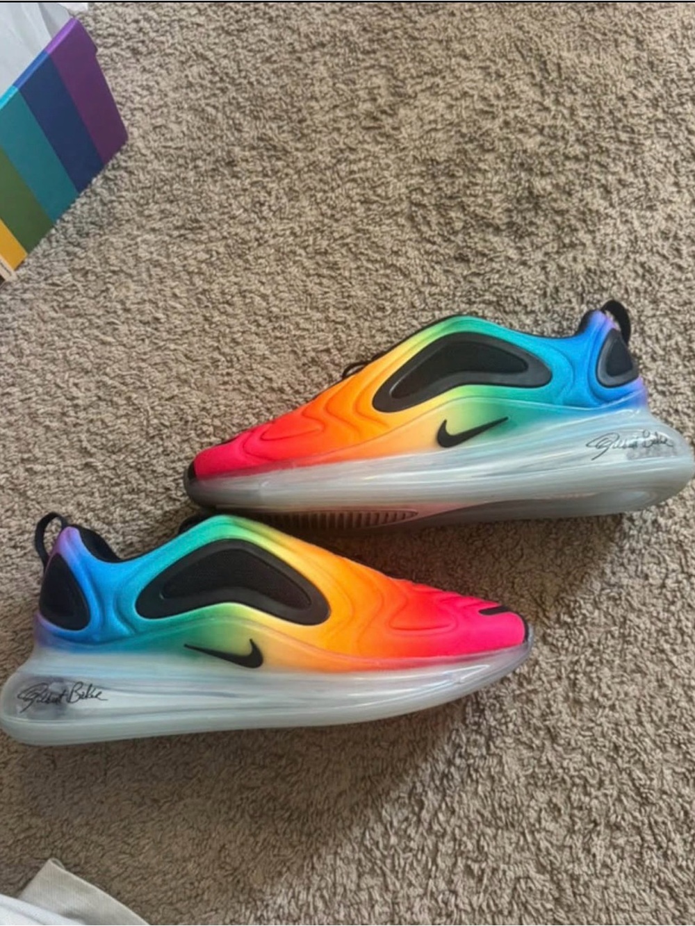 Nike Kids Rainbow Gradient Slip-On Sneakers - Blue, Green, Yellow, Orange, Pink